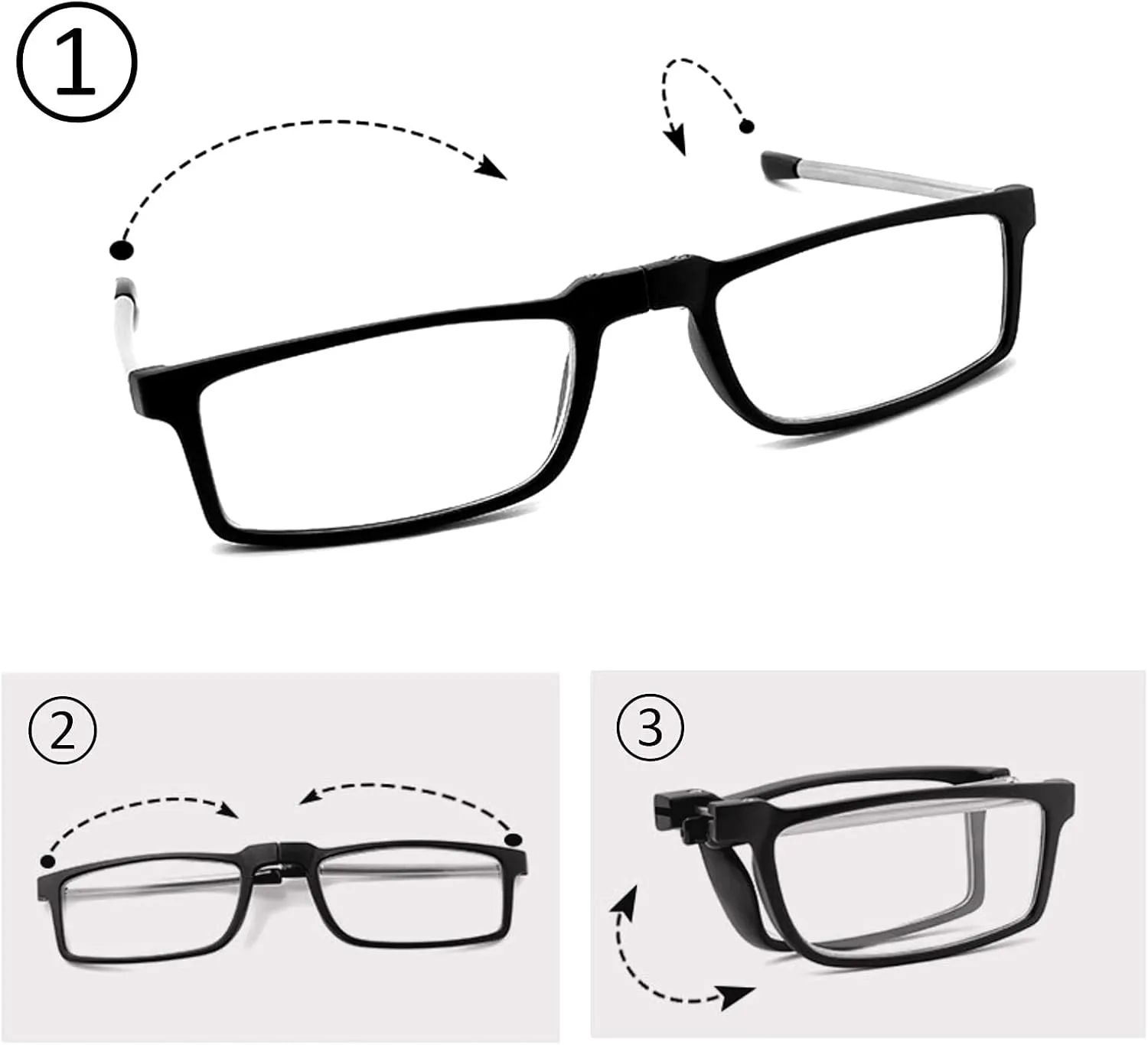 Reading Glasses for Women Men, Keychain Bags Compact Folding Readers, Clear Lens Blue light Glasses Spring Hinge