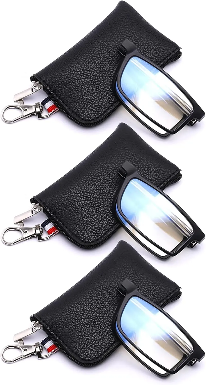 Reading Glasses for Women Men, Keychain Bags Compact Folding Readers, Clear Lens Blue light Glasses Spring Hinge