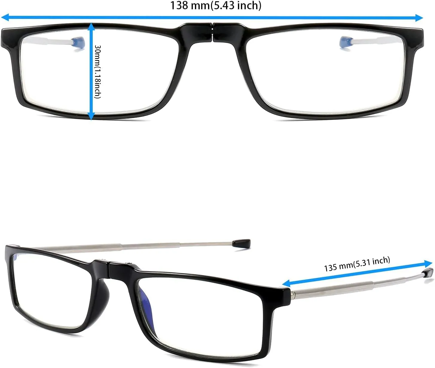 Reading Glasses for Women Men, Keychain Bags Compact Folding Readers, Clear Lens Blue light Glasses Spring Hinge