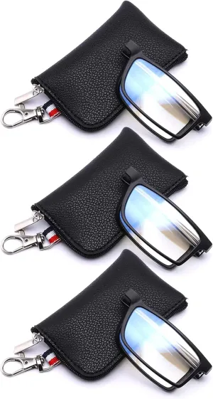 Reading Glasses for Women Men, Keychain Bags Compact Folding Readers, Clear Lens Blue light Glasses Spring Hinge