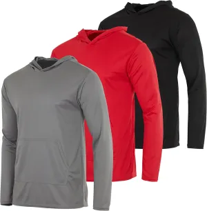 Real Essentials 3 Pack: Men's Mesh Long Sleeve Athletic Pullover Hoodie Sweatshirt Pockets UPF 50  (Available in Big & Tall)