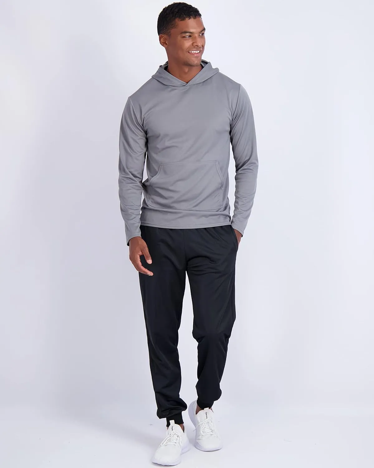 Real Essentials 3 Pack: Men's Mesh Long Sleeve Athletic Pullover Hoodie Sweatshirt Pockets UPF 50  (Available in Big & Tall)