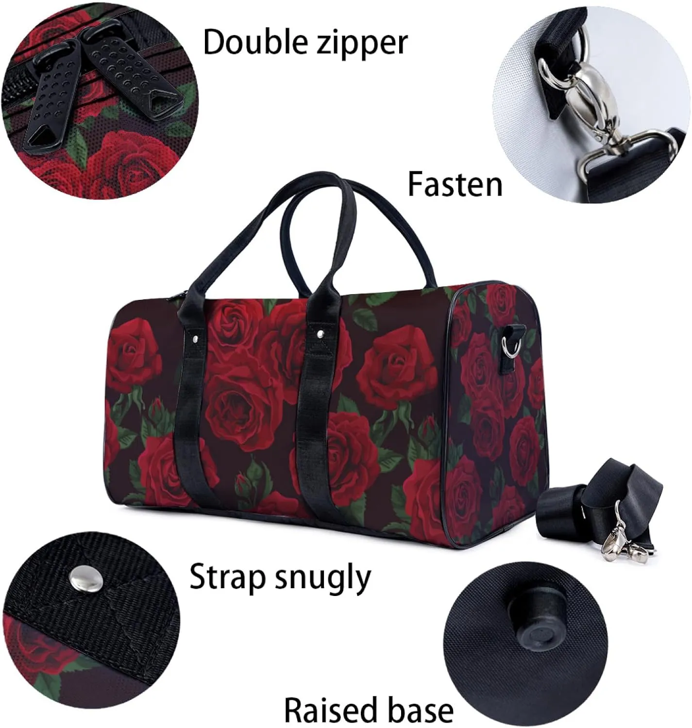Red Rose Black Background Travel Duffel for Women and Men - Weekender Tote, Gym, Sport, Hospital, Labor and Delivery, Overnight, Luggage