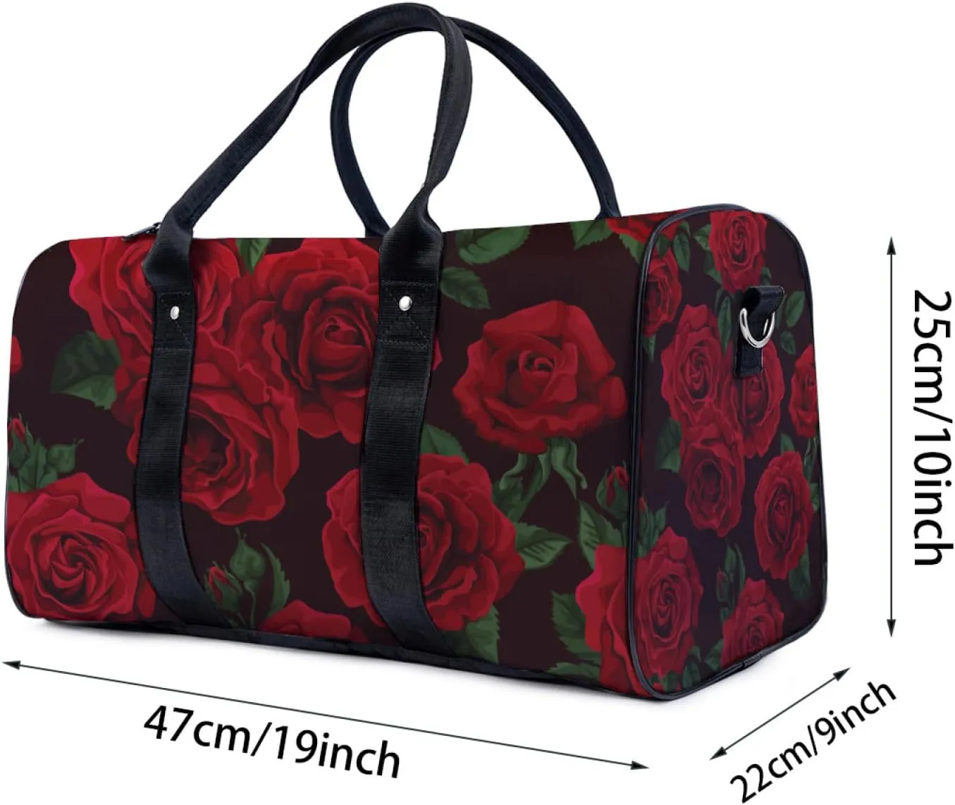 Red Rose Black Background Travel Duffel for Women and Men - Weekender Tote, Gym, Sport, Hospital, Labor and Delivery, Overnight, Luggage