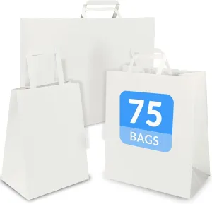 Reli. Paper Bags w/Handles, White | Assorted Large Sizes | 75 Pcs (25 Each Size) - Bulk | 8x4.25x10-10x5x13-16x6x12 | White Paper Bag Combo Pack | Retail Bags/Shopping, Gifts