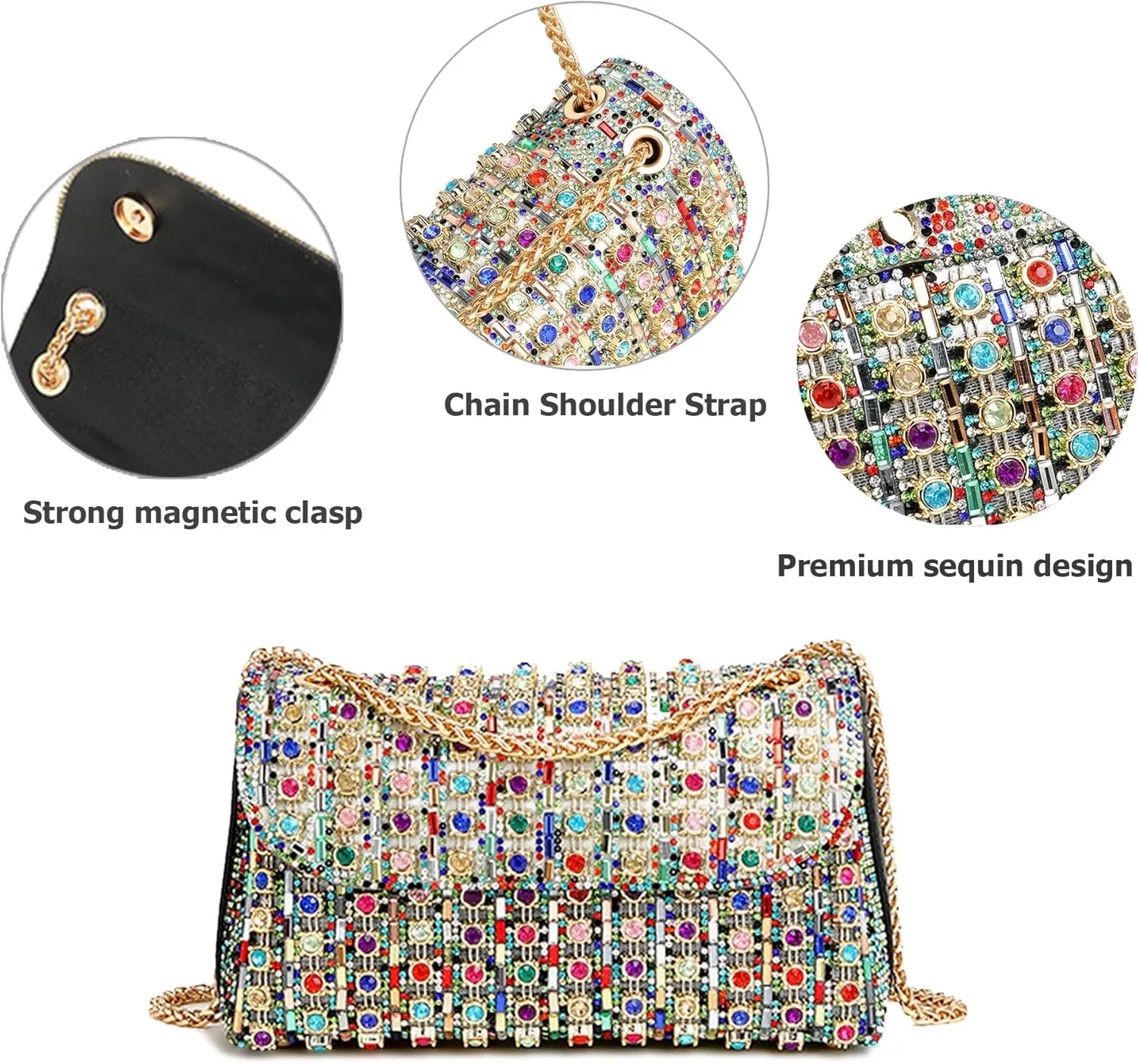 Rhinestones Clutch Purses for Women Chain Shoulder Bags Sparkly Evening Bags for Cocktail Prom Party Wedding