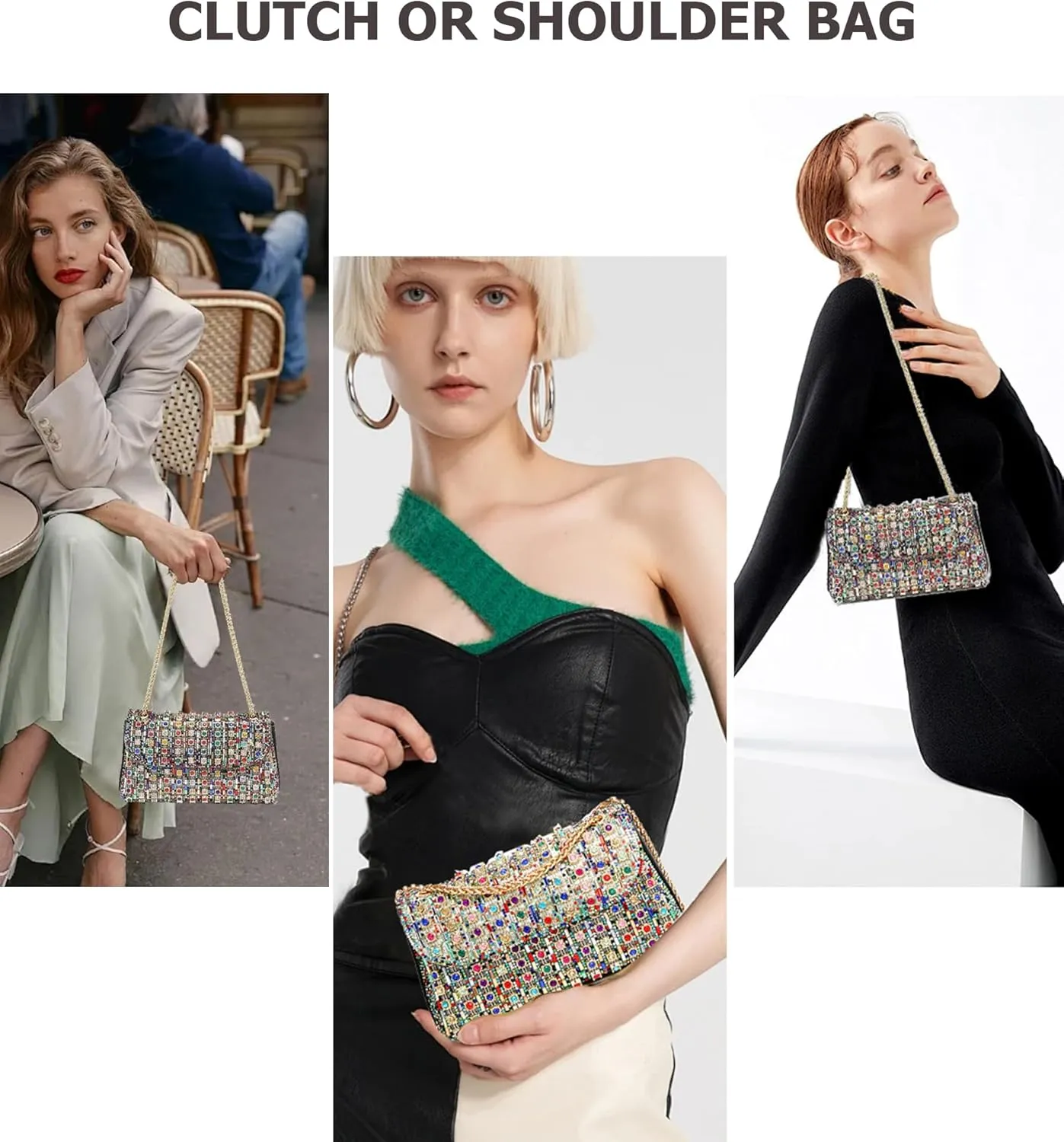 Rhinestones Clutch Purses for Women Chain Shoulder Bags Sparkly Evening Bags for Cocktail Prom Party Wedding