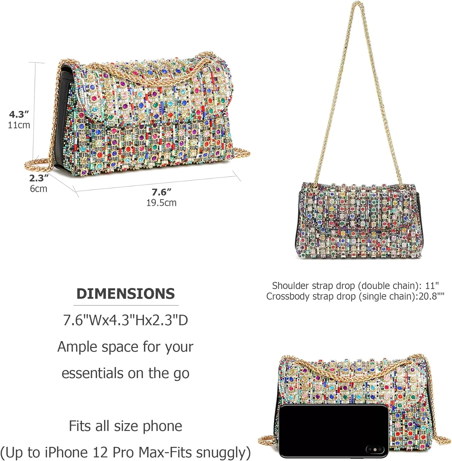 Rhinestones Clutch Purses for Women Chain Shoulder Bags Sparkly Evening Bags for Cocktail Prom Party Wedding