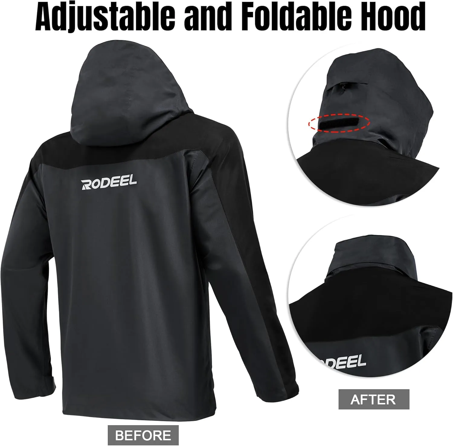 Rodeel Mens Lightweight Windbreaker Fishing Jacket Water Resistant Raincoat with Hood for Outdoor