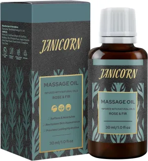Rose & Fir Botanical Massage Oil – Refreshing Floral-Wood Body Oil for Women & Men – Lightweight & Plant-Based, 30ml (1.0 fl oz)