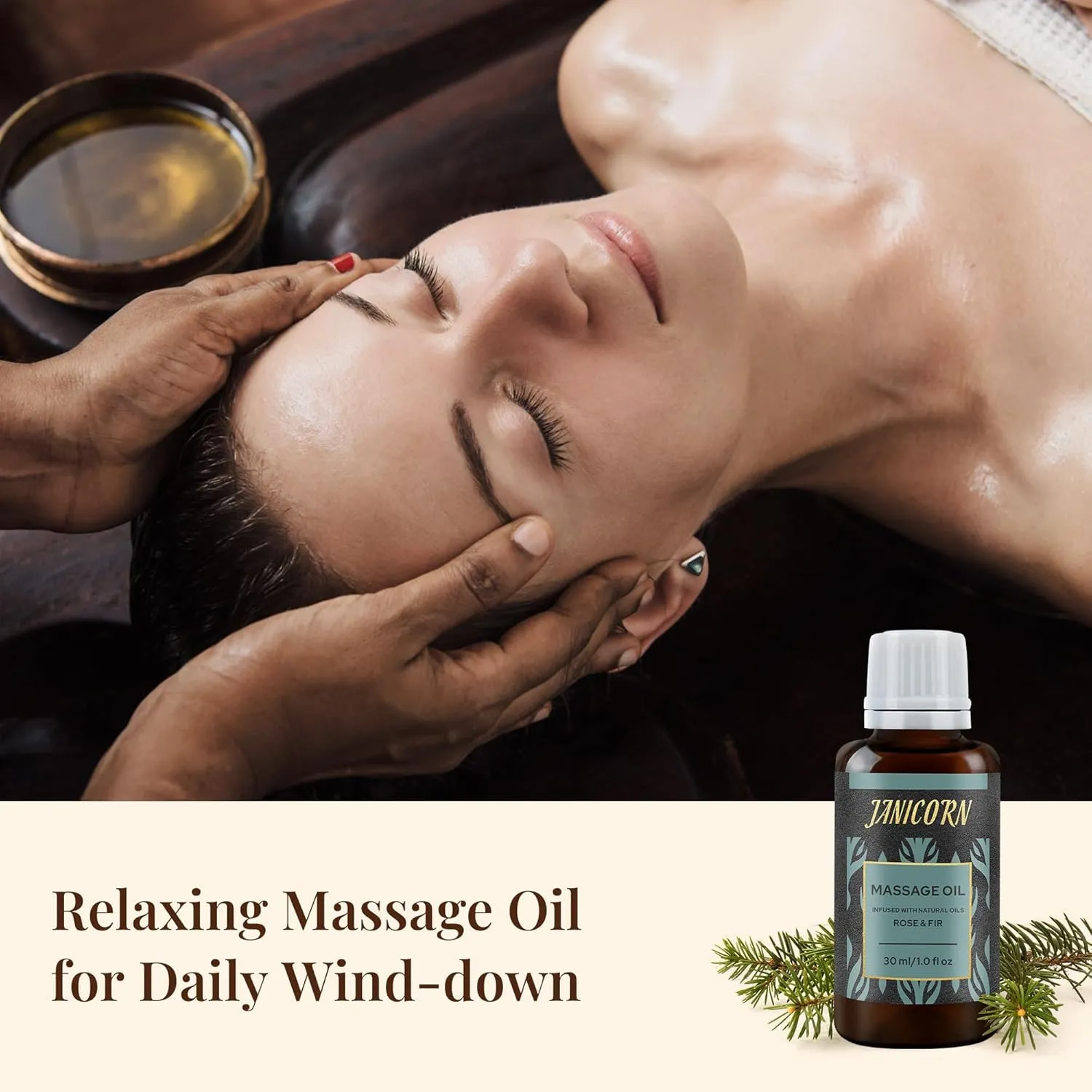 Rose & Fir Botanical Massage Oil – Refreshing Floral-Wood Body Oil for Women & Men – Lightweight & Plant-Based, 30ml (1.0 fl oz)