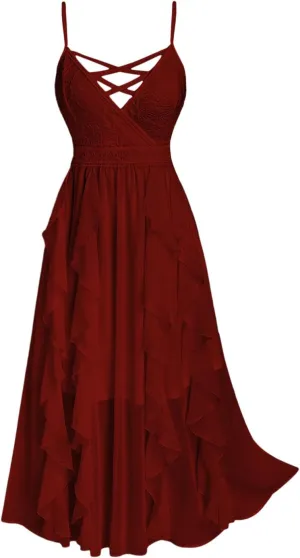 Rosegal Plus Size Party Dress for Women Lace Ruffles Cirsscross Cocktail Bridesmaid Wedding Guest Maxi Cami Formal Dress