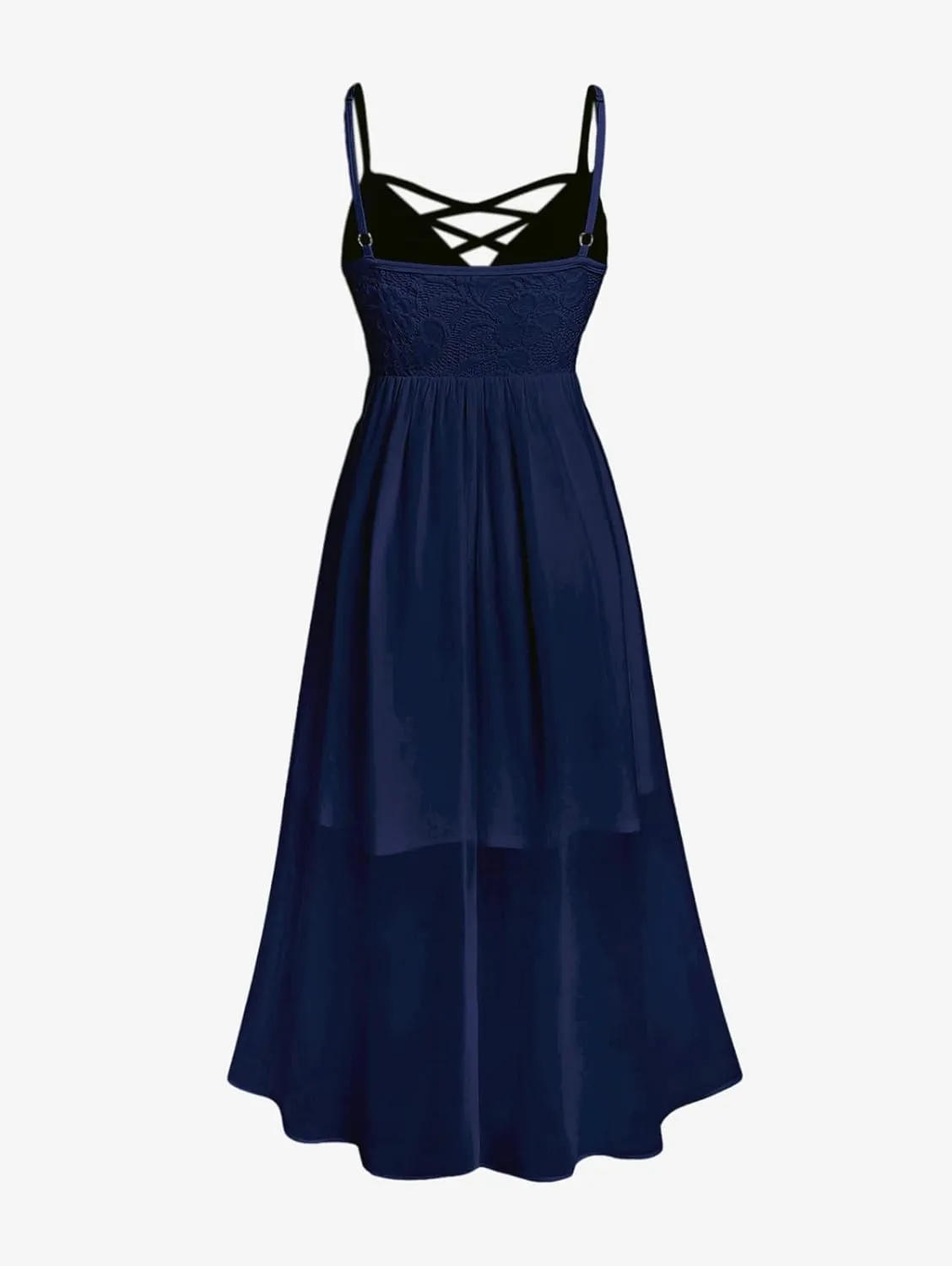 Rosegal Plus Size Party Dress for Women Lace Ruffles Cirsscross Cocktail Bridesmaid Wedding Guest Maxi Cami Formal Dress