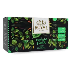 Royal Mint Black Tea Bag Pure Natural Drink Herbal Herb Chai Herbals Premium Oriental Egyptian Egypt Herbs Non Gmo No Additives No Artificial Coloring Kosher Halal (20 Bags) شاى اسود بالنعناع حلال