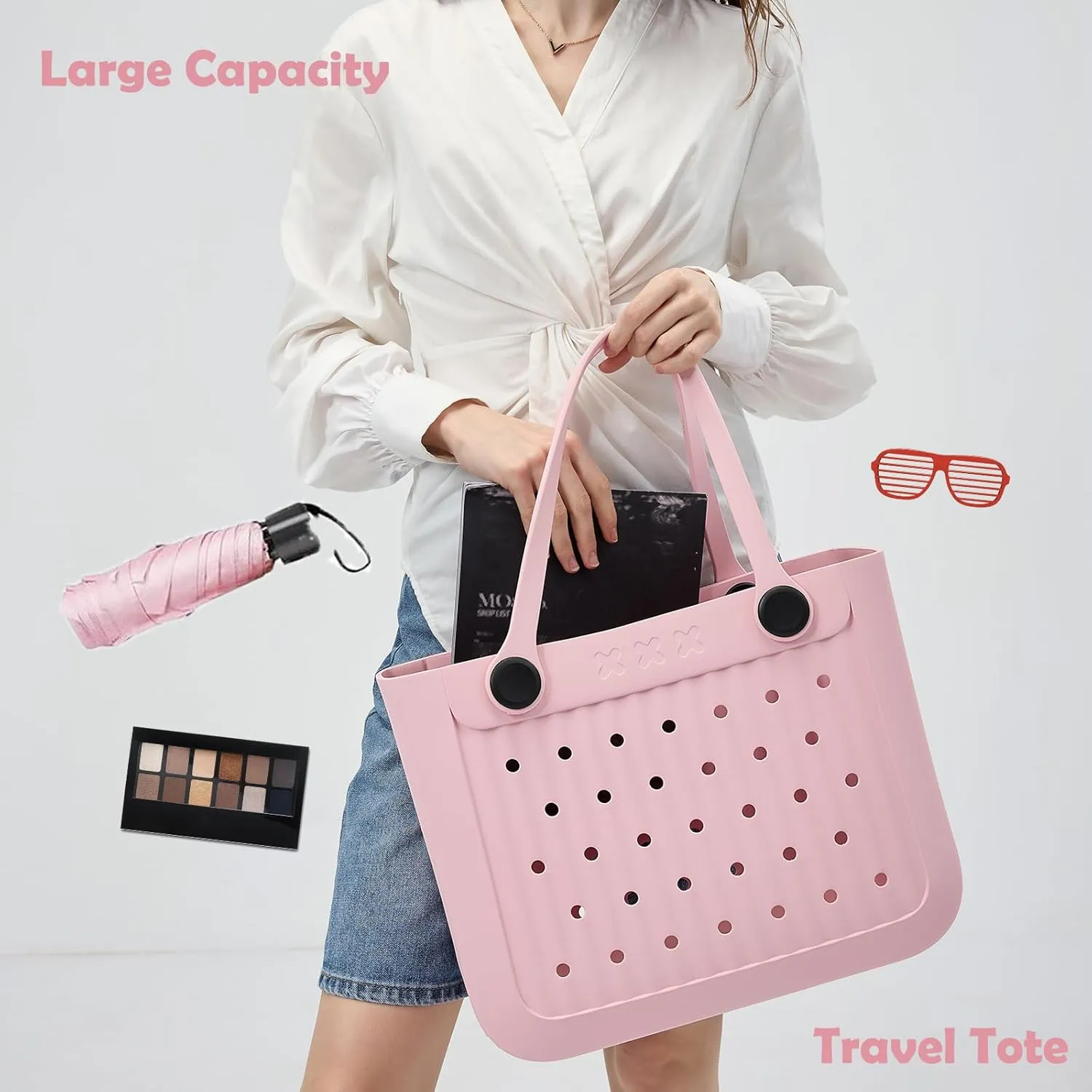 Rubber Beach Tote Bag, Waterproof EVA Travel Tote Washable Beach Handbags for Sports Outdoor Anti-Tip Bag