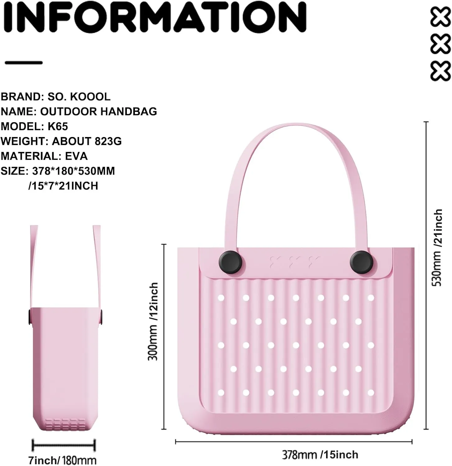 Rubber Beach Tote Bag, Waterproof EVA Travel Tote Washable Beach Handbags for Sports Outdoor Anti-Tip Bag