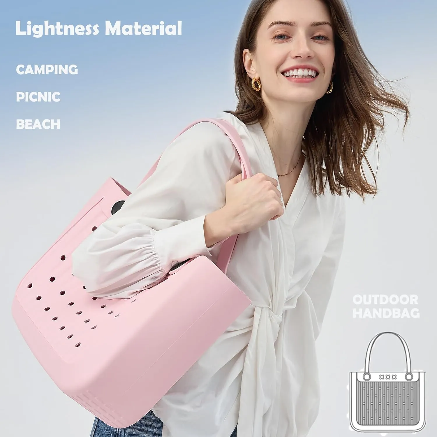 Rubber Beach Tote Bag, Waterproof EVA Travel Tote Washable Beach Handbags for Sports Outdoor Anti-Tip Bag