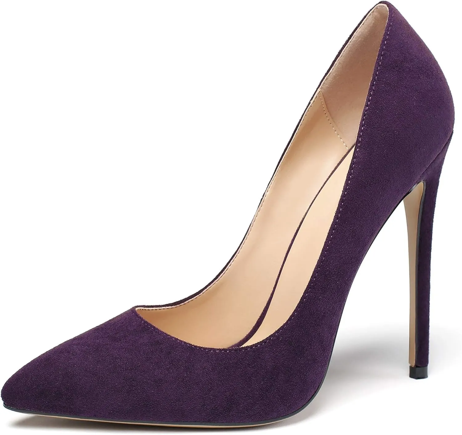SAMMITOP Women's Pointed Toe High Heel Pumps 10cm Classic Stiletto Suede Shoes