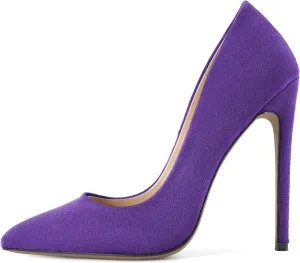 SAMMITOP Women's Pointed Toe High Heel Pumps 10cm Classic Stiletto Suede Shoes