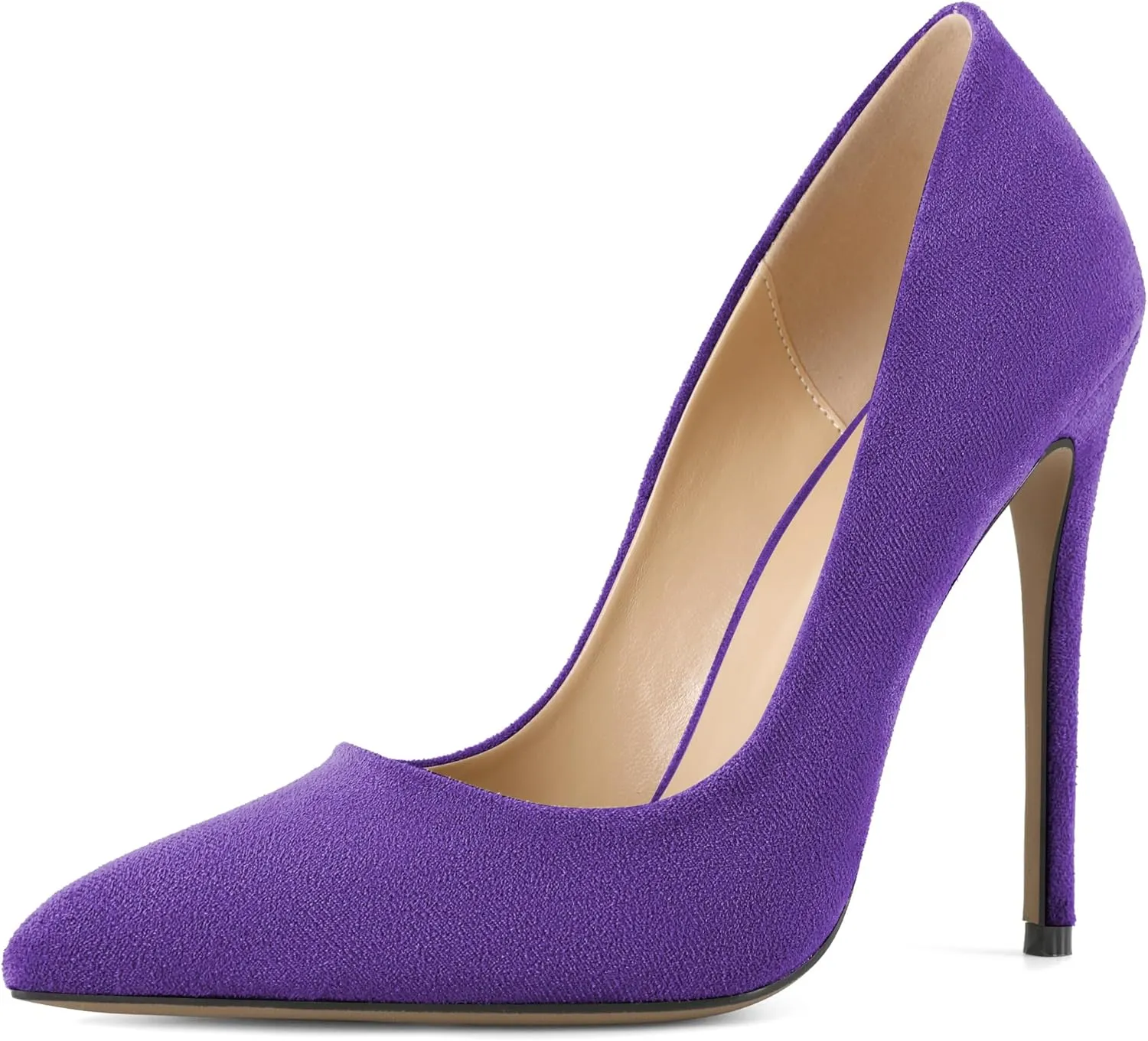 SAMMITOP Women's Pointed Toe High Heel Pumps 10cm Classic Stiletto Suede Shoes
