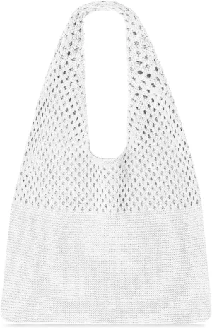 SANSTHS Crochet Mesh Beach Tote Bag Retro Hobo Knitted Bag Woven Tote Summer Shoulder Bag for Women