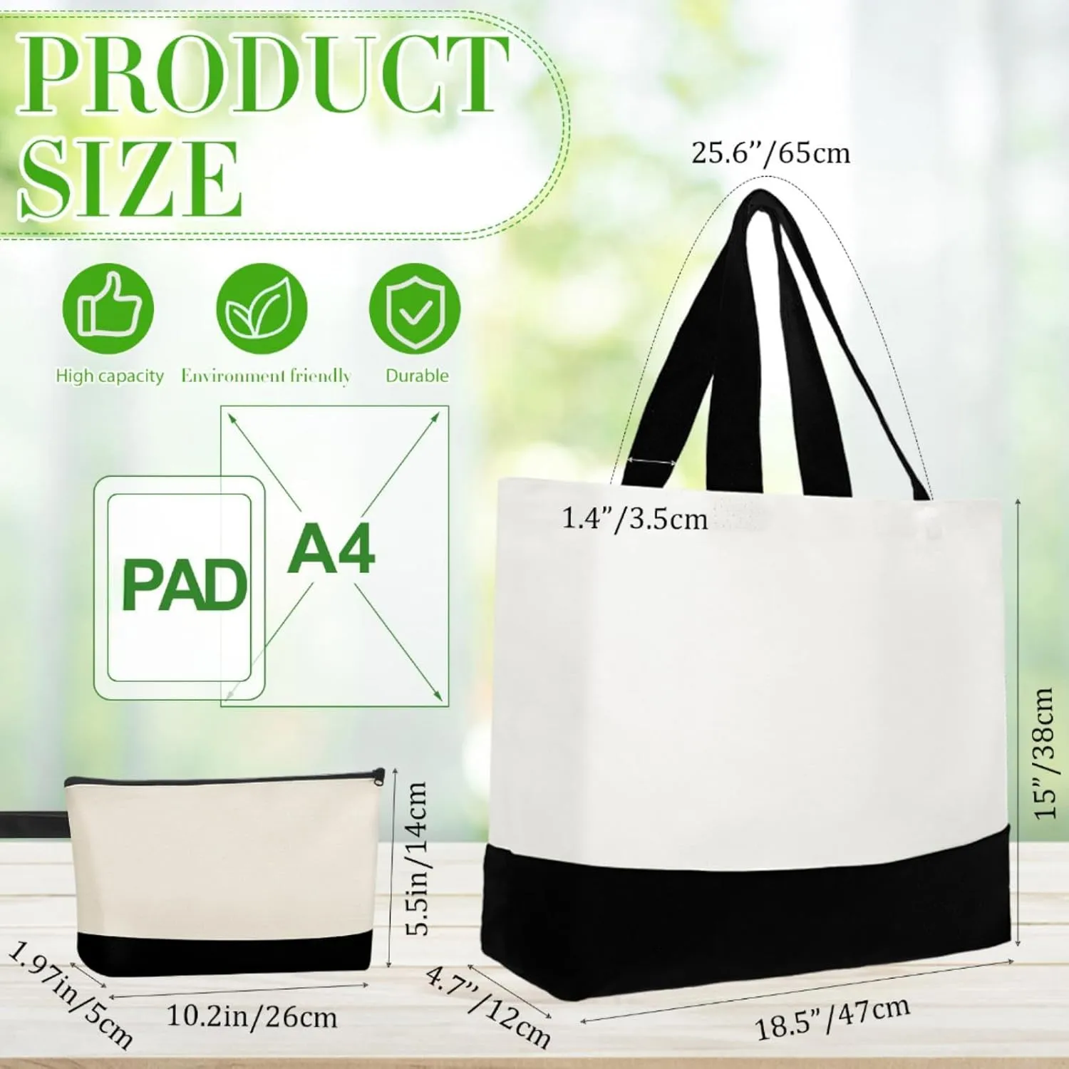 Sanwuta 30 Pcs Canvas Tote Bags Bulk with Zipper Cosmetic Bags 18.5" Reusable Cotton Canvas Shopping Bags with Handles