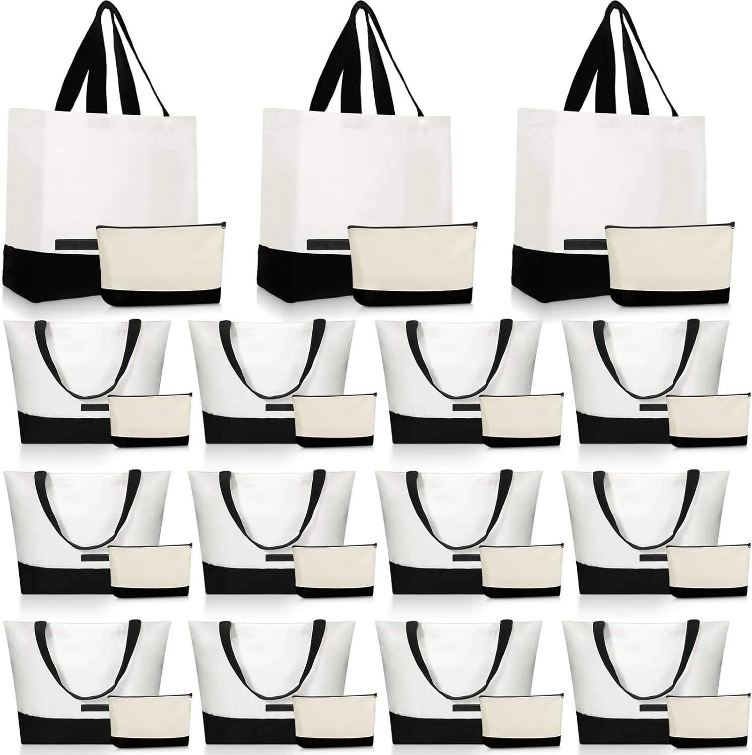 Sanwuta 30 Pcs Canvas Tote Bags Bulk with Zipper Cosmetic Bags 18.5" Reusable Cotton Canvas Shopping Bags with Handles