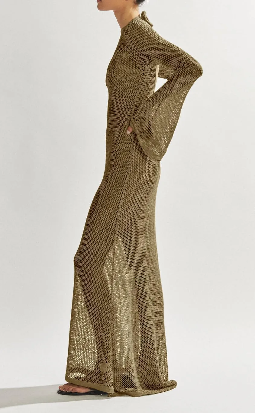 Saodimallsu Womens Crochet Cover Ups Long Sleeve Sexy Mesh Backless Knit Swimsuit Coverup Beach Maxi Dress
