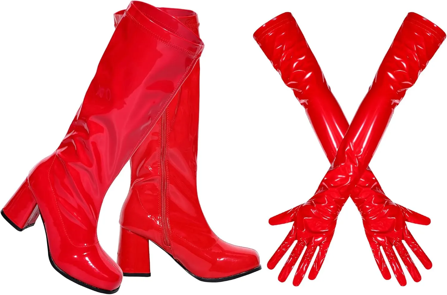 SATINIOR 60s 70s Women's Go Go Boots, Knee Block Heel Zipper Boot, Heel Knee High Boots for Cosplay, Disco, Evening Party