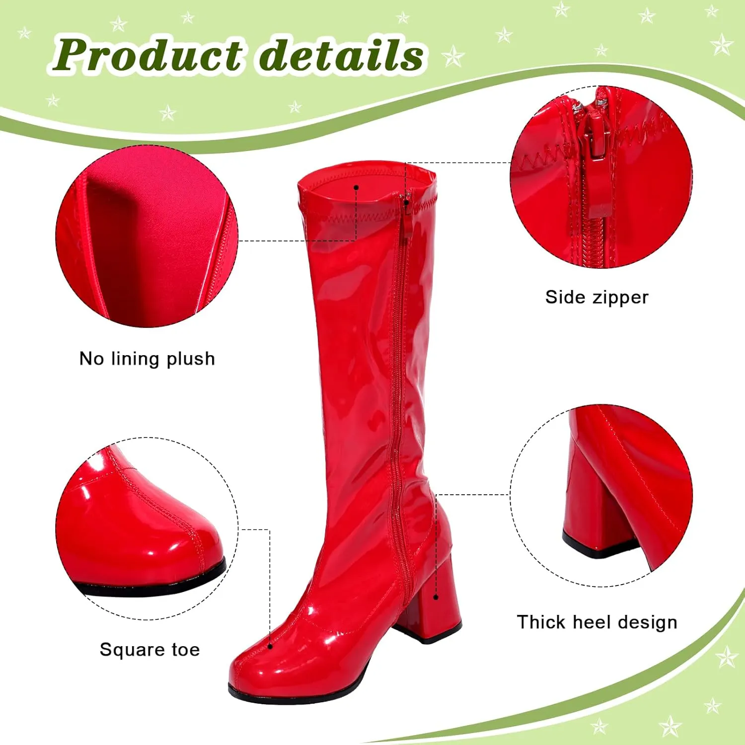 SATINIOR 60s 70s Women's Go Go Boots, Knee Block Heel Zipper Boot, Heel Knee High Boots for Cosplay, Disco, Evening Party