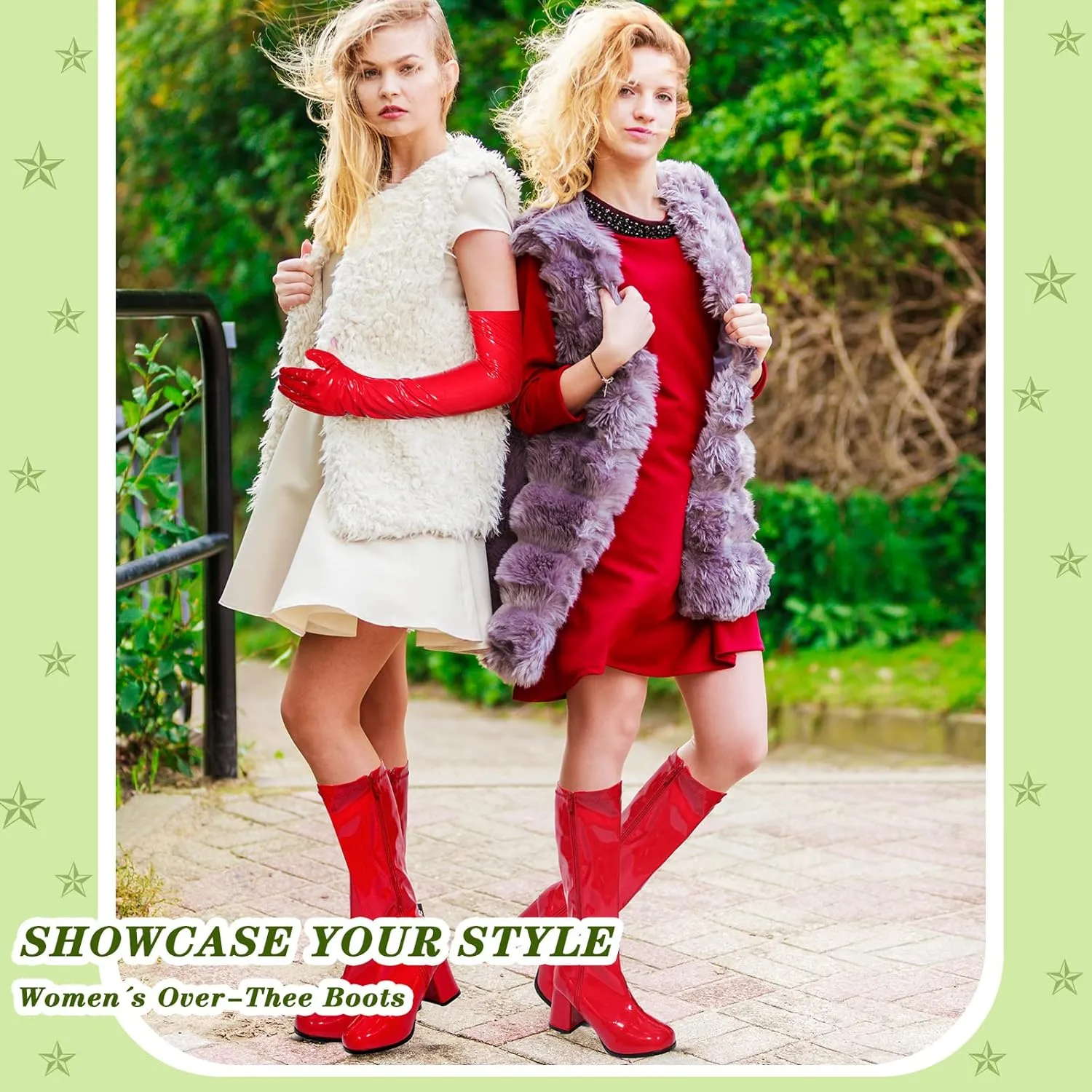 SATINIOR 60s 70s Women's Go Go Boots, Knee Block Heel Zipper Boot, Heel Knee High Boots for Cosplay, Disco, Evening Party