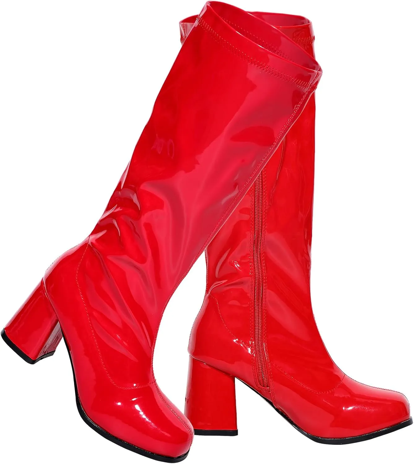 SATINIOR 60s 70s Women's Go Go Boots, Knee Block Heel Zipper Boot, Heel Knee High Boots for Cosplay, Disco, Evening Party
