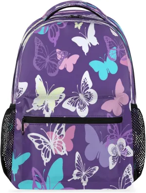 School Back Pack for Teen Boys Girls with Adjustable Shoulder Strap Waterproof Laptop Bag Large Capacity College Backpack for Students Travel Work Butterflies