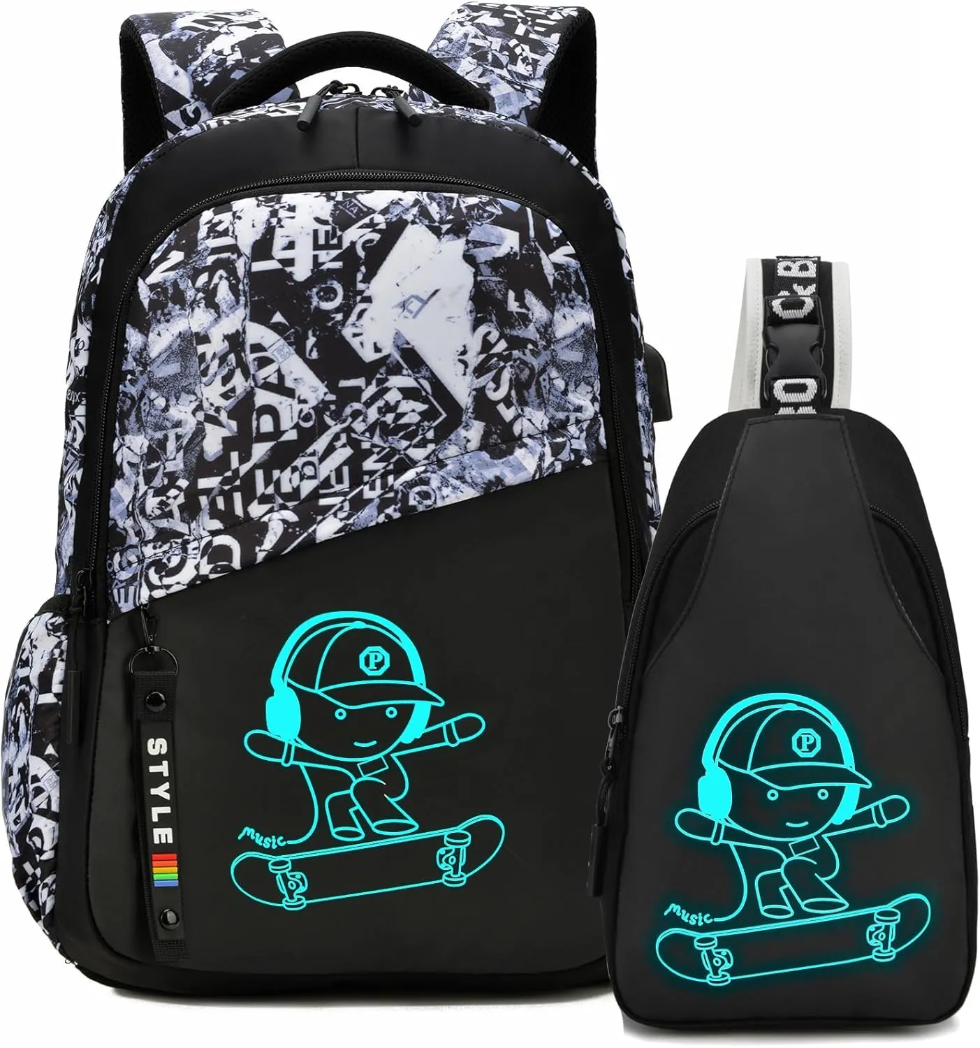 School Backpack for Boys 14 Inch Laptop Backpack with USB Charging Port Lightweight Bookbag Waterproof Travel Backpack