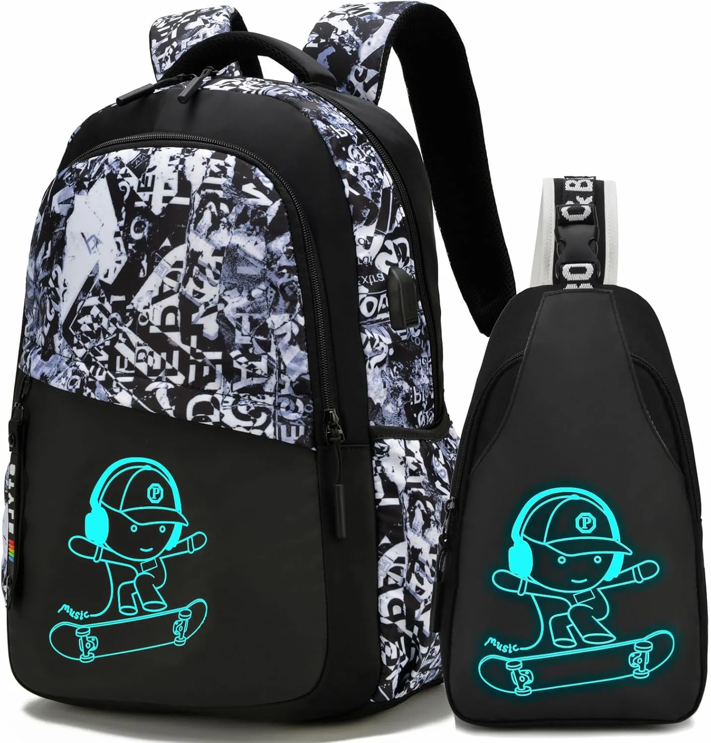 School Backpack for Boys 14 Inch Laptop Backpack with USB Charging Port Lightweight Bookbag Waterproof Travel Backpack