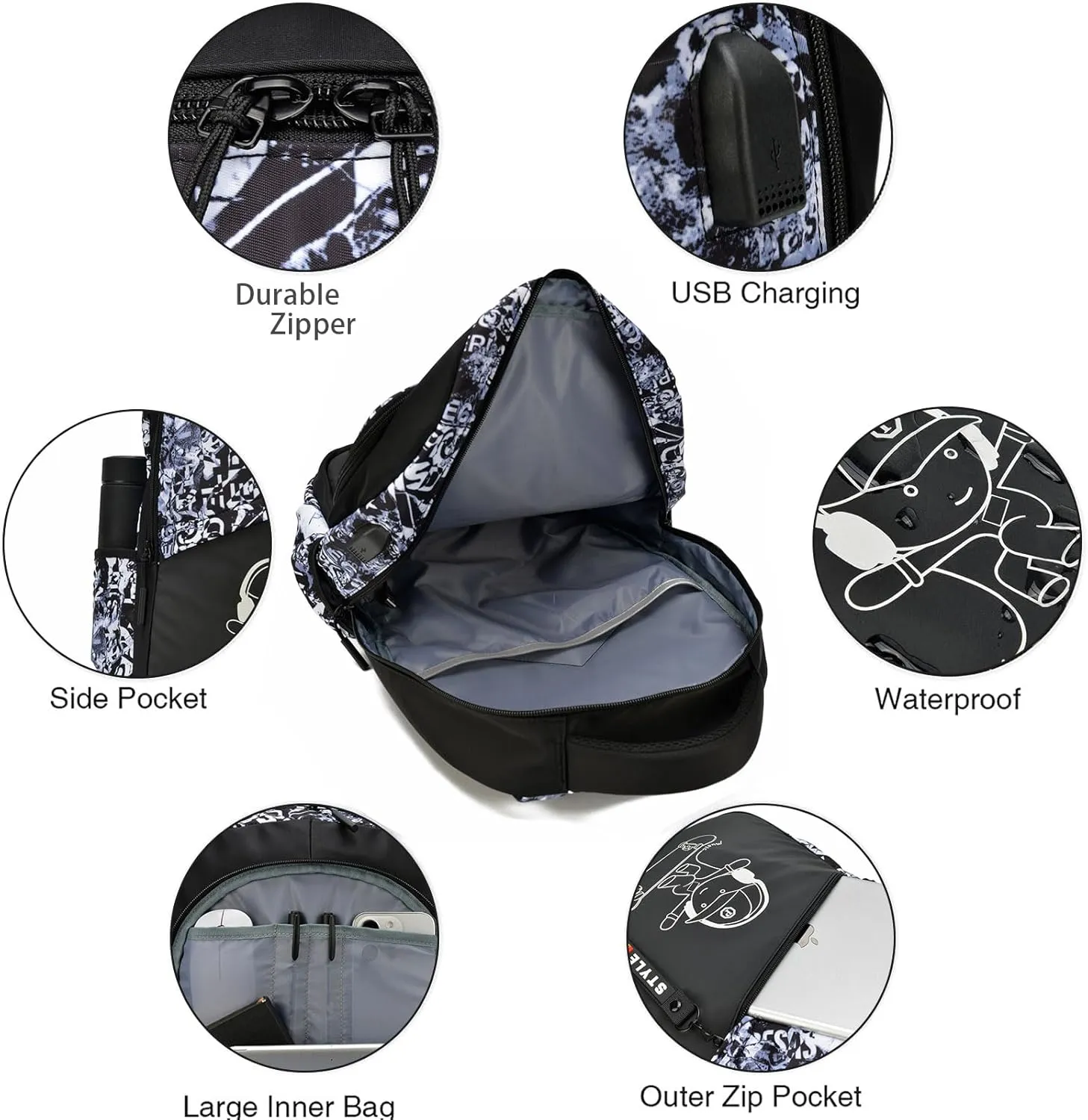 School Backpack for Boys 14 Inch Laptop Backpack with USB Charging Port Lightweight Bookbag Waterproof Travel Backpack