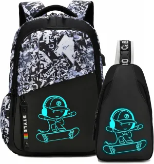 School Backpack for Boys 14 Inch Laptop Backpack with USB Charging Port Lightweight Bookbag Waterproof Travel Backpack