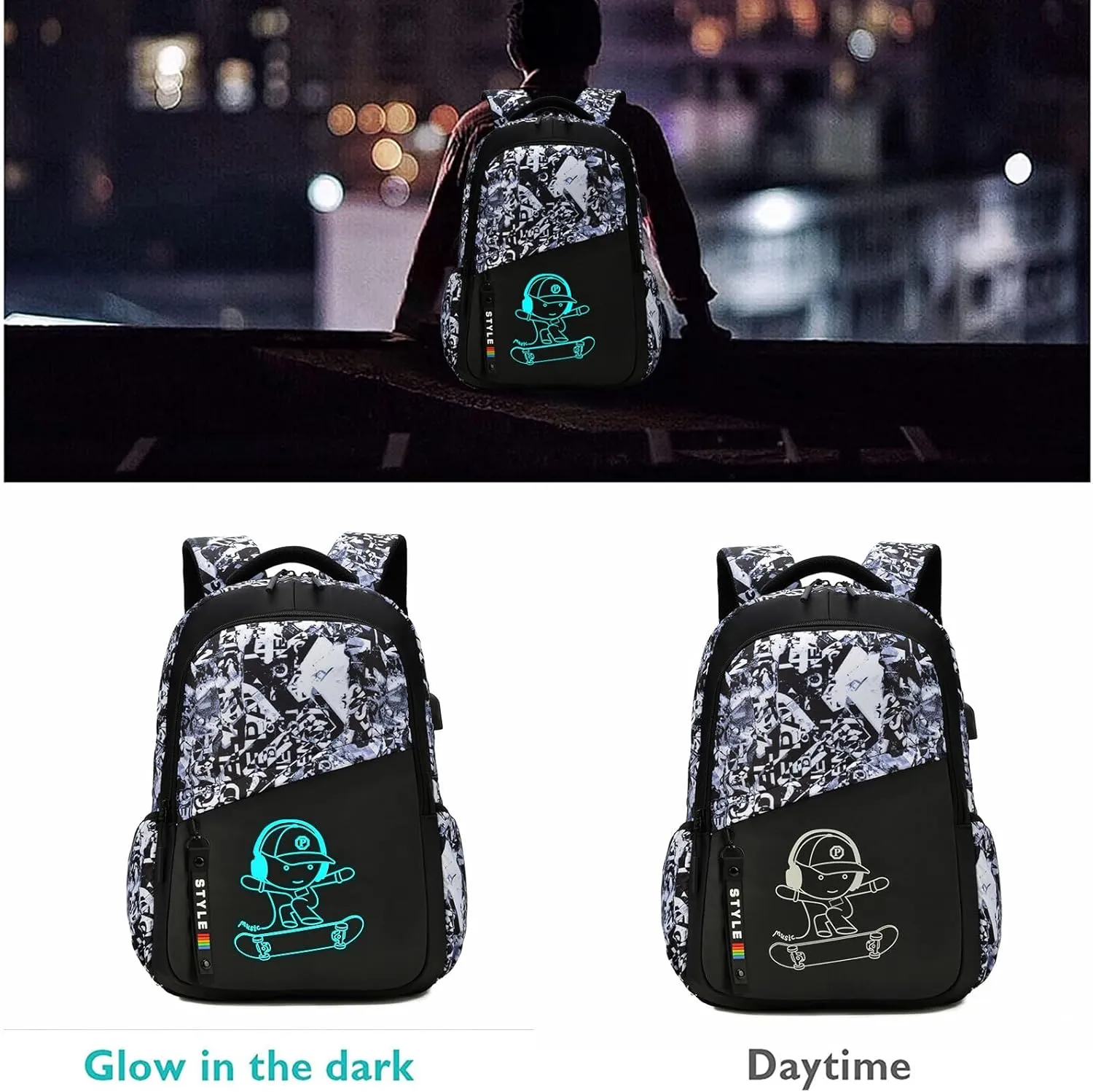 School Backpack for Boys 14 Inch Laptop Backpack with USB Charging Port Lightweight Bookbag Waterproof Travel Backpack
