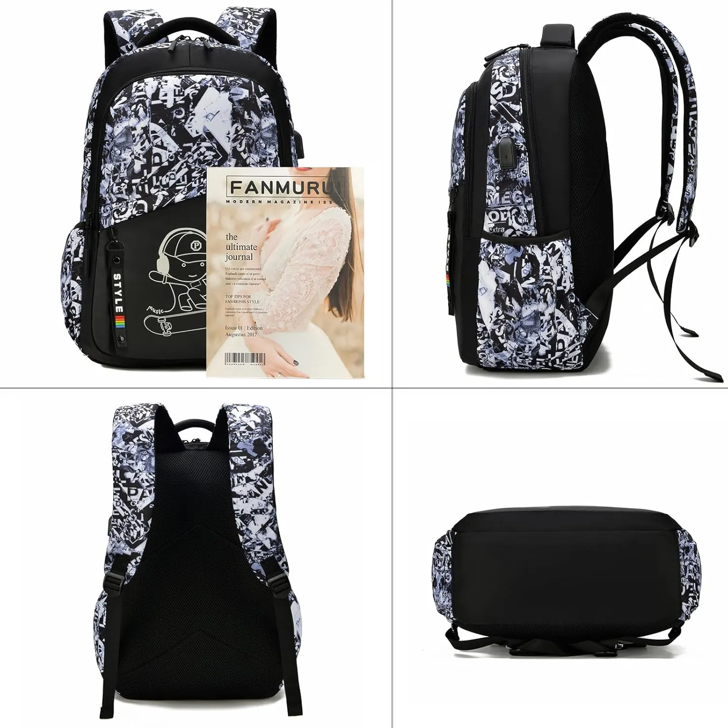 School Backpack for Boys 14 Inch Laptop Backpack with USB Charging Port Lightweight Bookbag Waterproof Travel Backpack