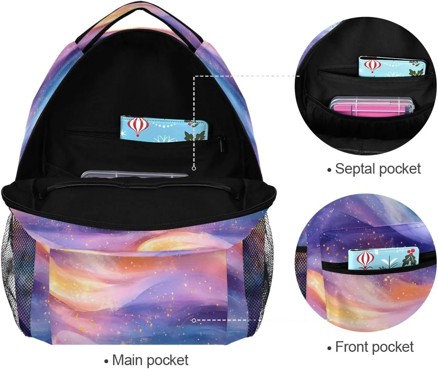 School Backpack for Men and Women Waterproof Backpack With Water Bottle Pocket with Chest Strap Gift Men & Women Peach Blue Purple