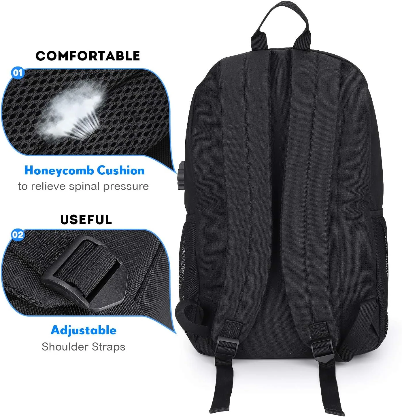 School Backpack for Teen Boys, Skateboard Anime Luminous Backpack with USB Charging Port, Anti Theft Lock and Pencil Case, College School Bookbag Lightweight Laptop Bag, Black
