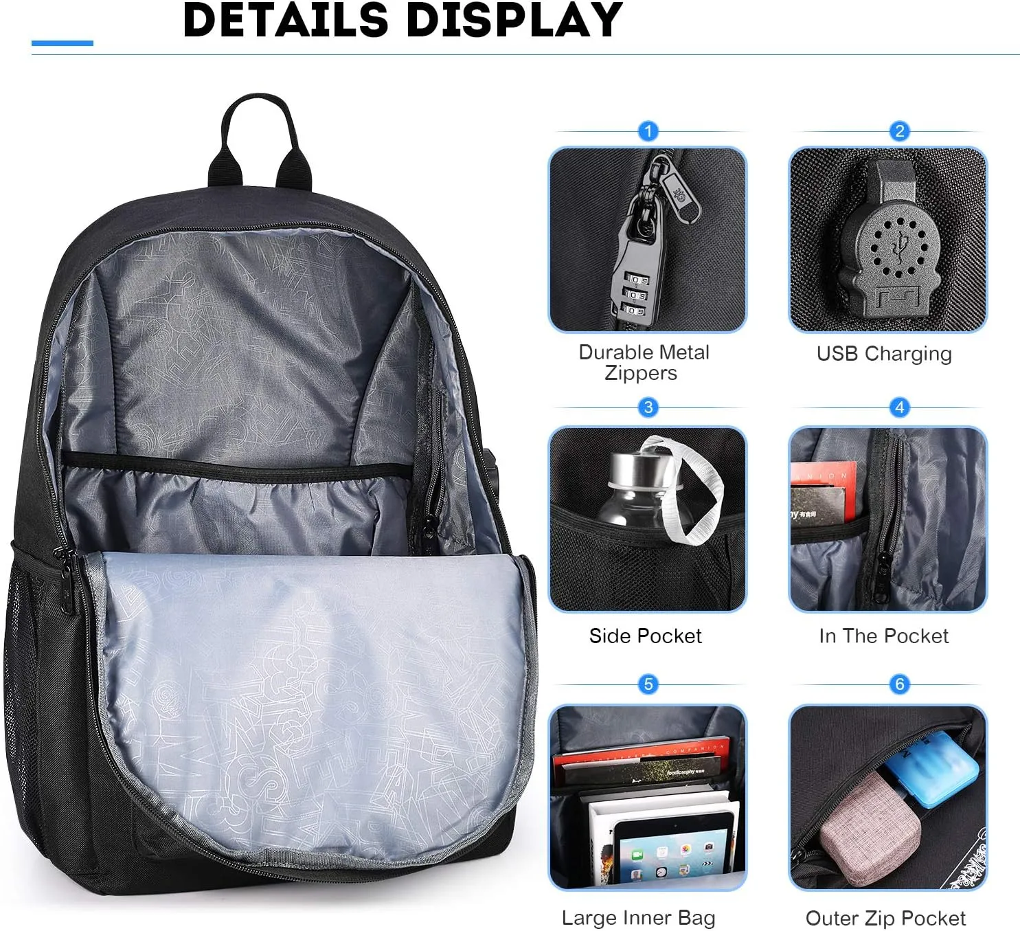 School Backpack for Teen Boys, Skateboard Anime Luminous Backpack with USB Charging Port, Anti Theft Lock and Pencil Case, College School Bookbag Lightweight Laptop Bag, Black