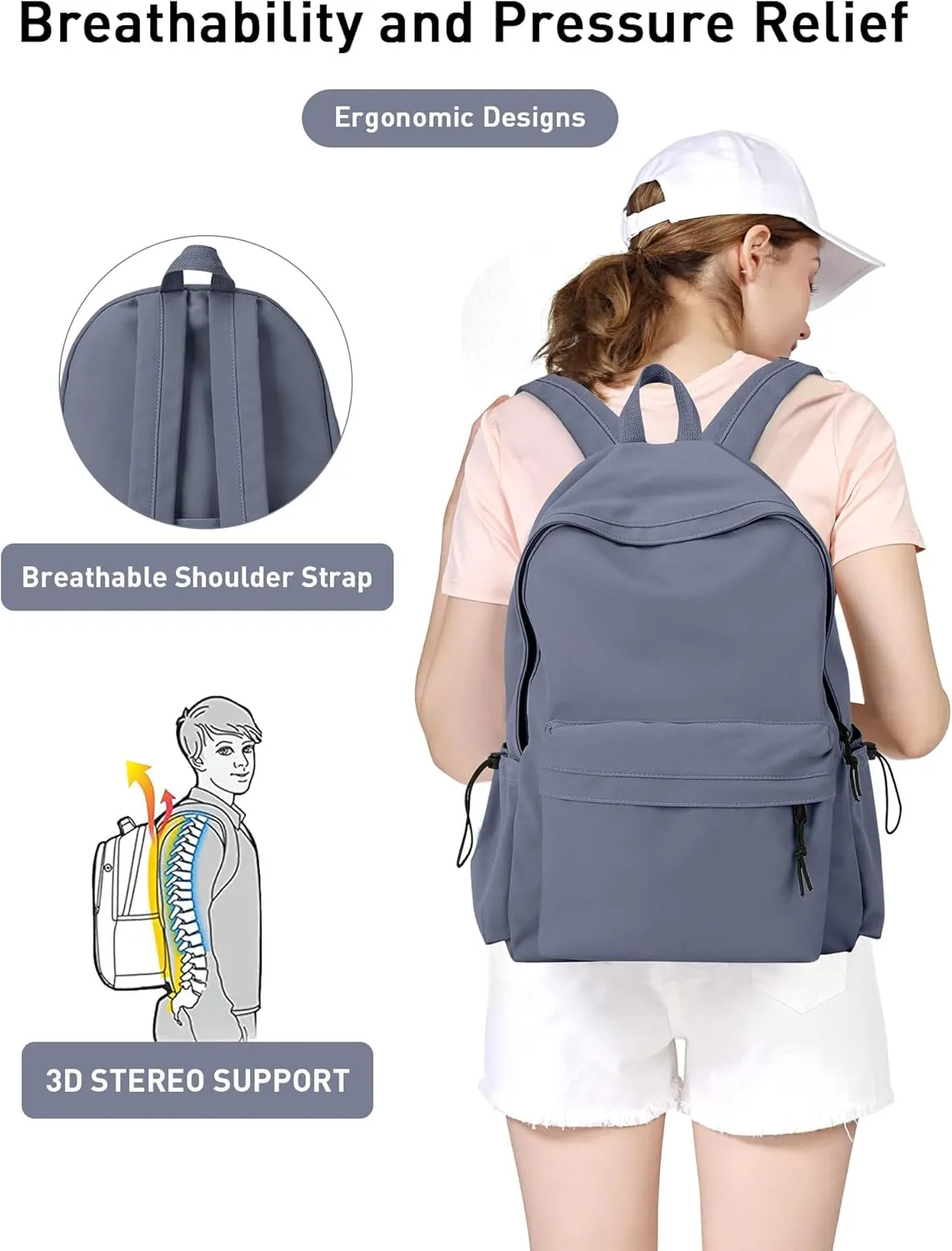 School Bag Backpack for Women Kids Teens Girls, Small Bookbag College Student Backpack for School Men Boys, Mochilas Escolares para Casual Daypack Mini Book Bag Blue ﻿