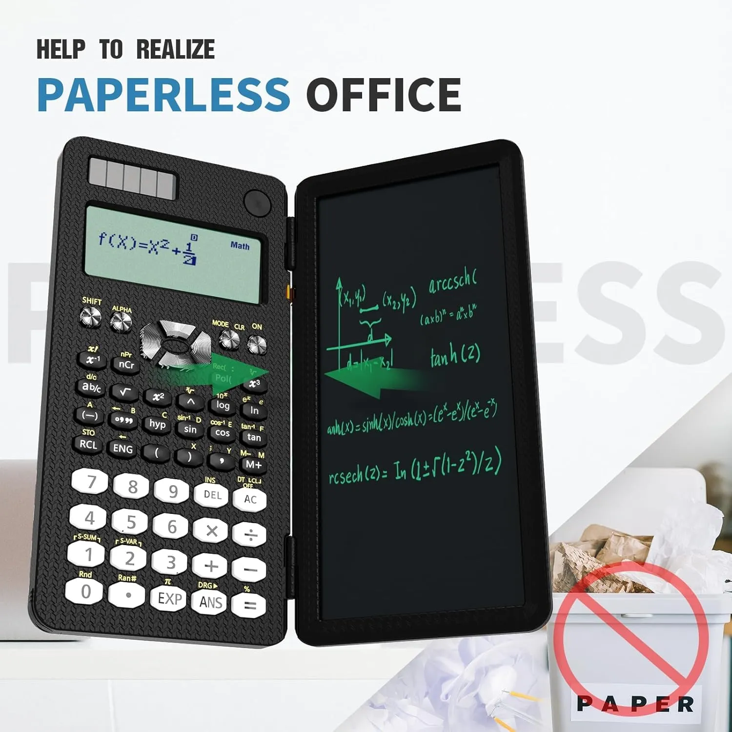 Scientific Calculator for School with Notepad, ROATEE Middle and High School Supplies for Students, 82 MS Foldable 2-Line Display Science Calculator with Writing Tablet, Solar and Battery Powered