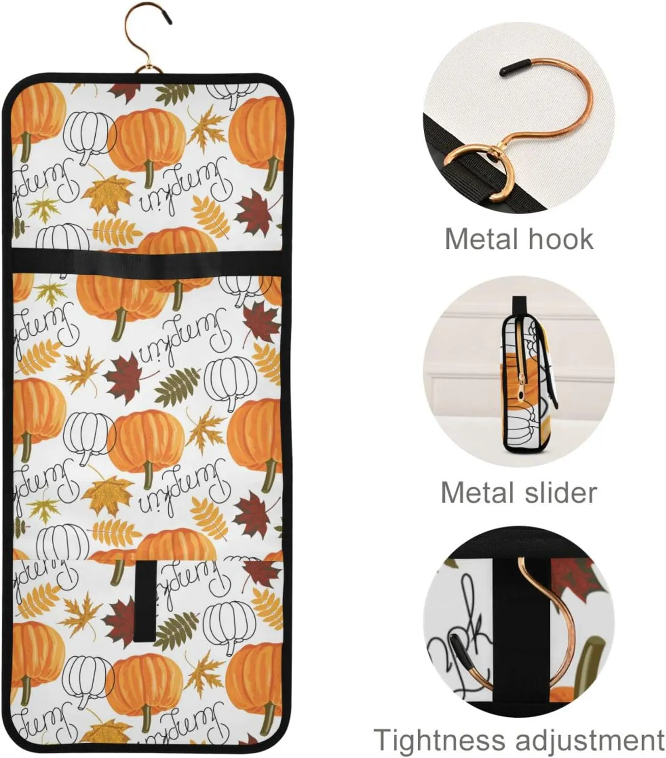 Seamless Autumn Leaves, Orange Pumpkins, Draft Pumpkins 3 PCs Set Toiletry bags, 1 Women's Travel Cosmetic Bag, 1 Hanging Toiletry Wash Bag, 1 Brush Case, Portable Makeup Storage Case