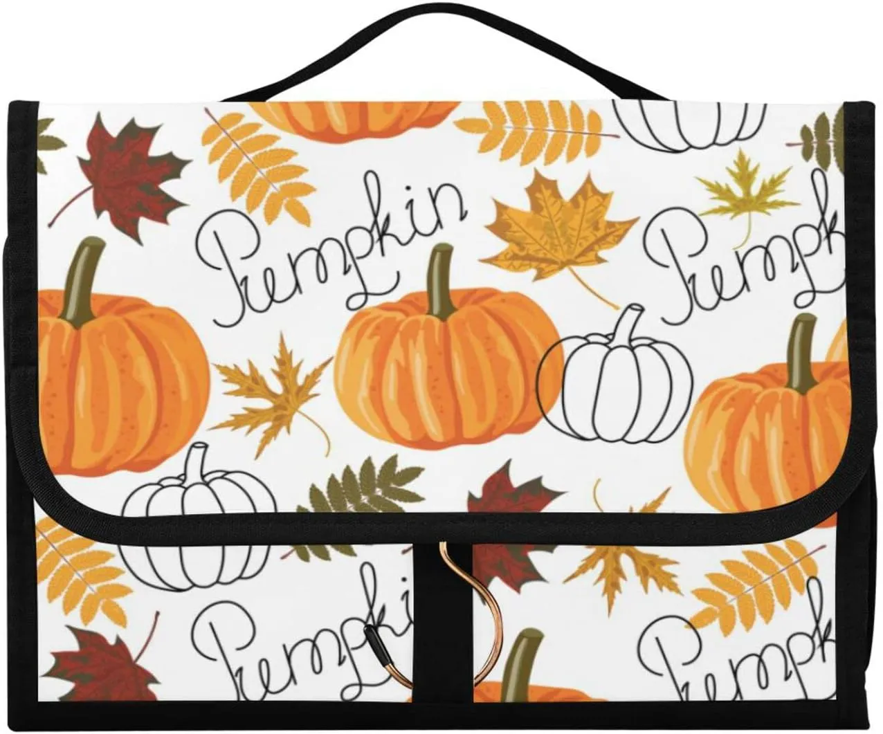 Seamless Autumn Leaves, Orange Pumpkins, Draft Pumpkins 3 PCs Set Toiletry bags, 1 Women's Travel Cosmetic Bag, 1 Hanging Toiletry Wash Bag, 1 Brush Case, Portable Makeup Storage Case