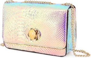 Segreto Women Shiny Chain Hologram Holographic Evening Bag Handbag Shoulder Bag Crossbody Bag
