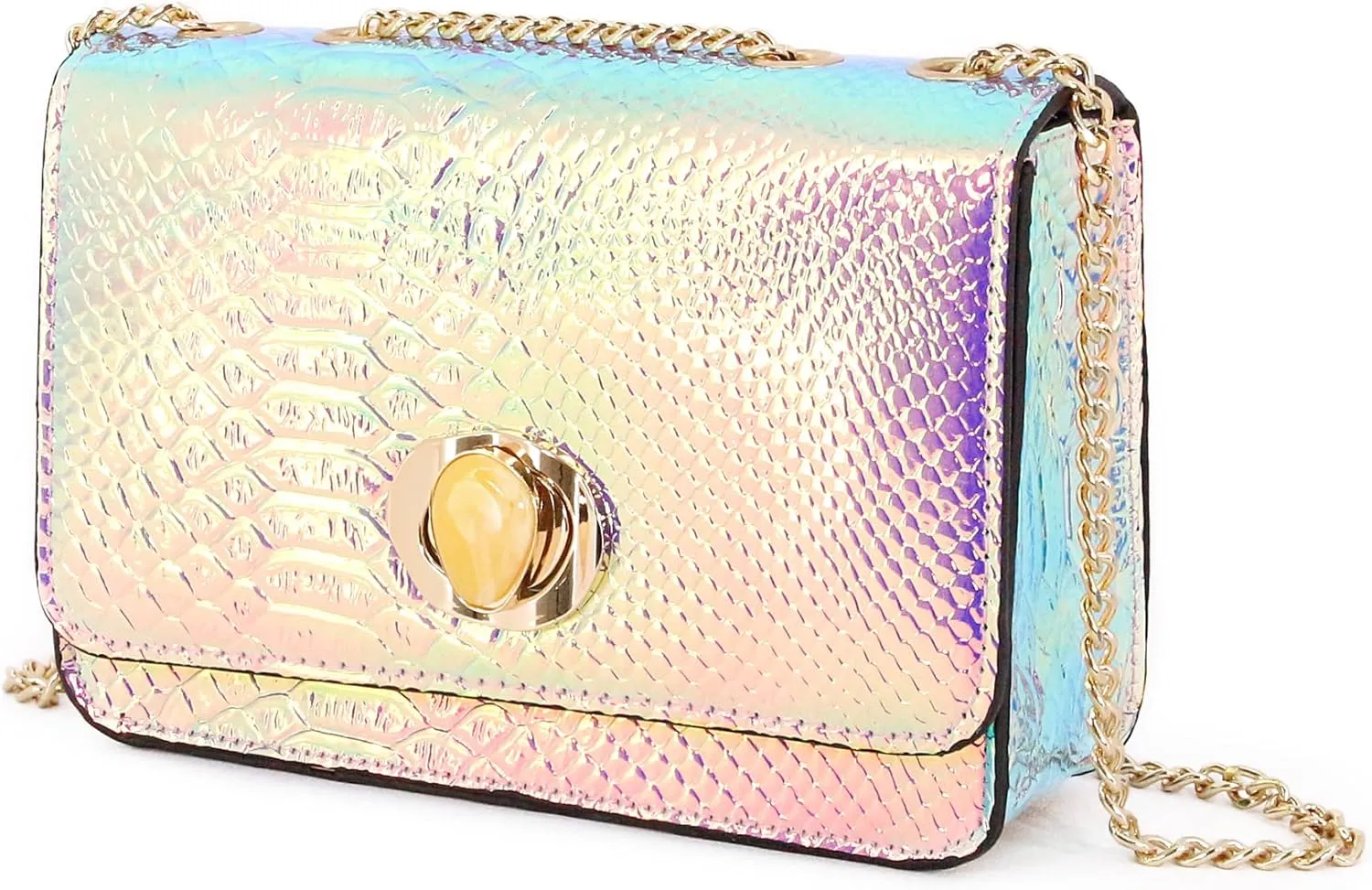 Segreto Women Shiny Chain Hologram Holographic Evening Bag Handbag Shoulder Bag Crossbody Bag