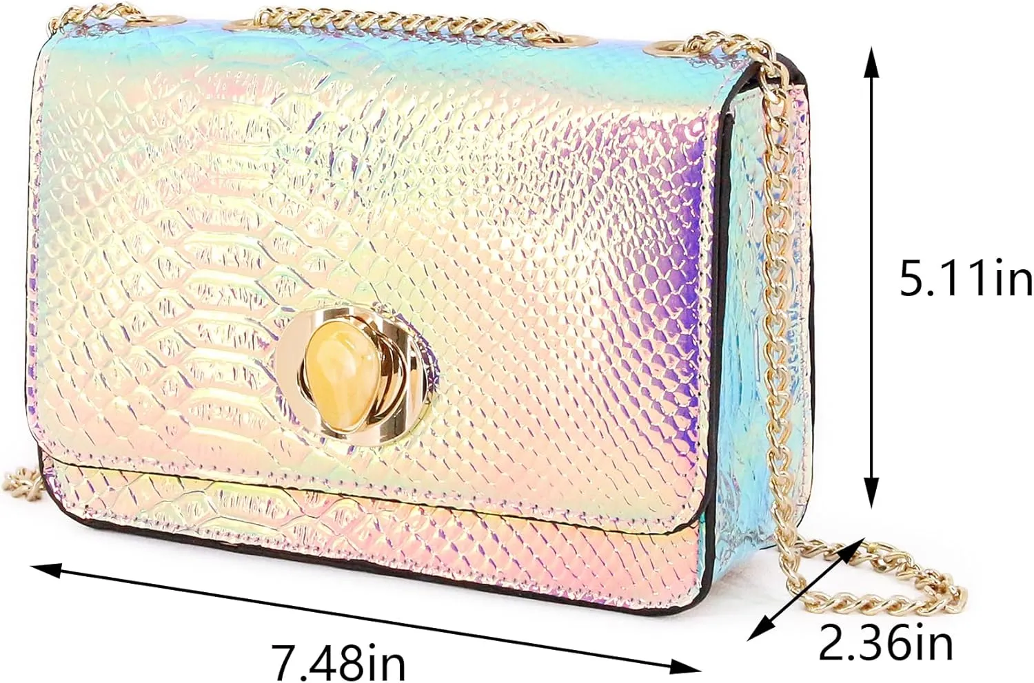 Segreto Women Shiny Chain Hologram Holographic Evening Bag Handbag Shoulder Bag Crossbody Bag