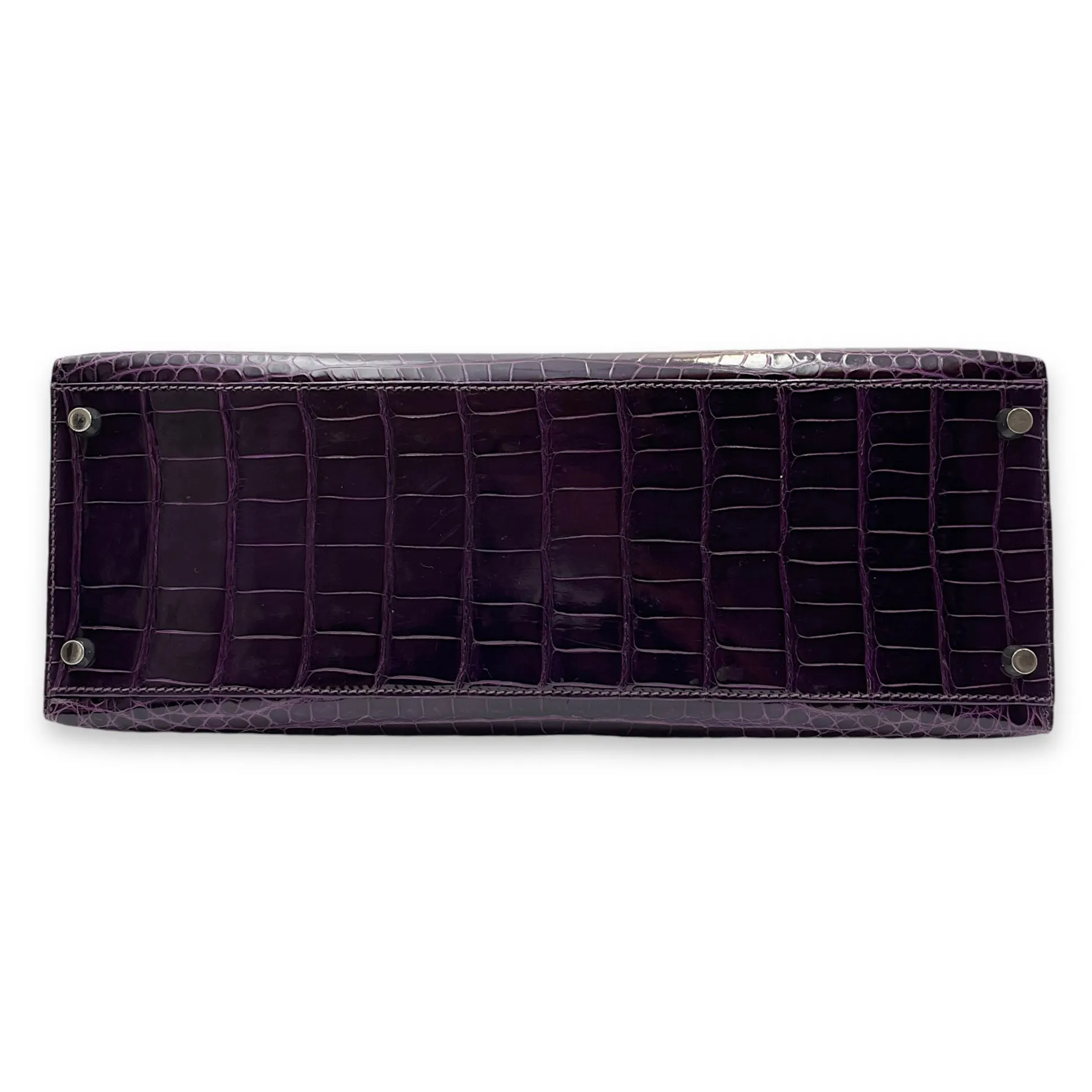 Sellier Kelly 35 Amethyst in Shiny Porosus, Palladium hardware